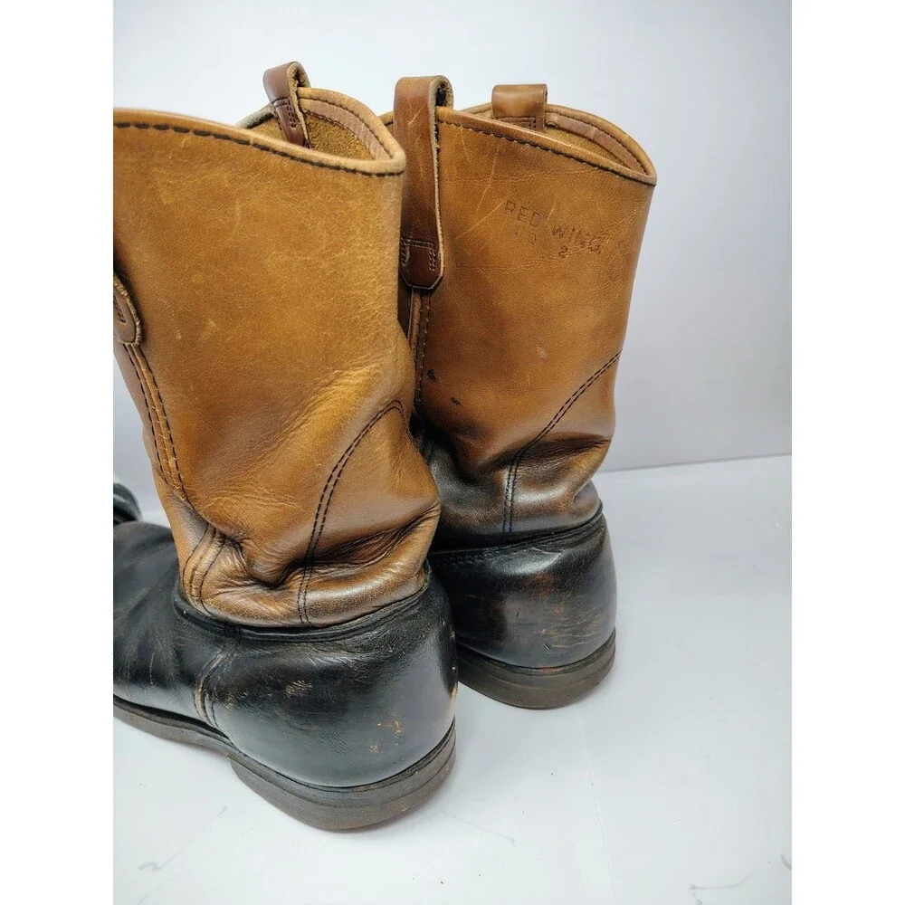 Red Wing Pecos Black Beige Leather Pull On Work Boots Mens Round Toe USA Made 10